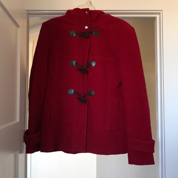 croft & barrow Jackets & Blazers - Croft & Barrow Red Wool Hooded Peacoat